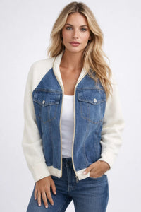Denim Jas met Contrastmouwen en Casual Pasvorm