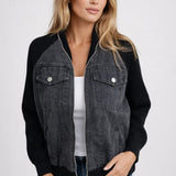 Denim Jas met Contrastmouwen en Casual Pasvorm
