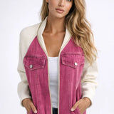Denim Jas met Contrastmouwen en Casual Pasvorm