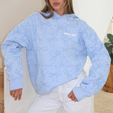 Vol. 1 Oversized Geprinte Hoodie Blauwe Strik – Comfortabel, Speels en Stijlvol