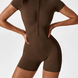 Elena | Naadloze Korte Mouwen Zip-Jumpsuit