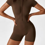 Elena | Naadloze Korte Mouwen Zip-Jumpsuit
