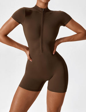Elena | Naadloze Korte Mouwen Zip-Jumpsuit