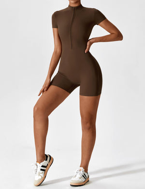 Elena | Naadloze Korte Mouwen Zip-Jumpsuit