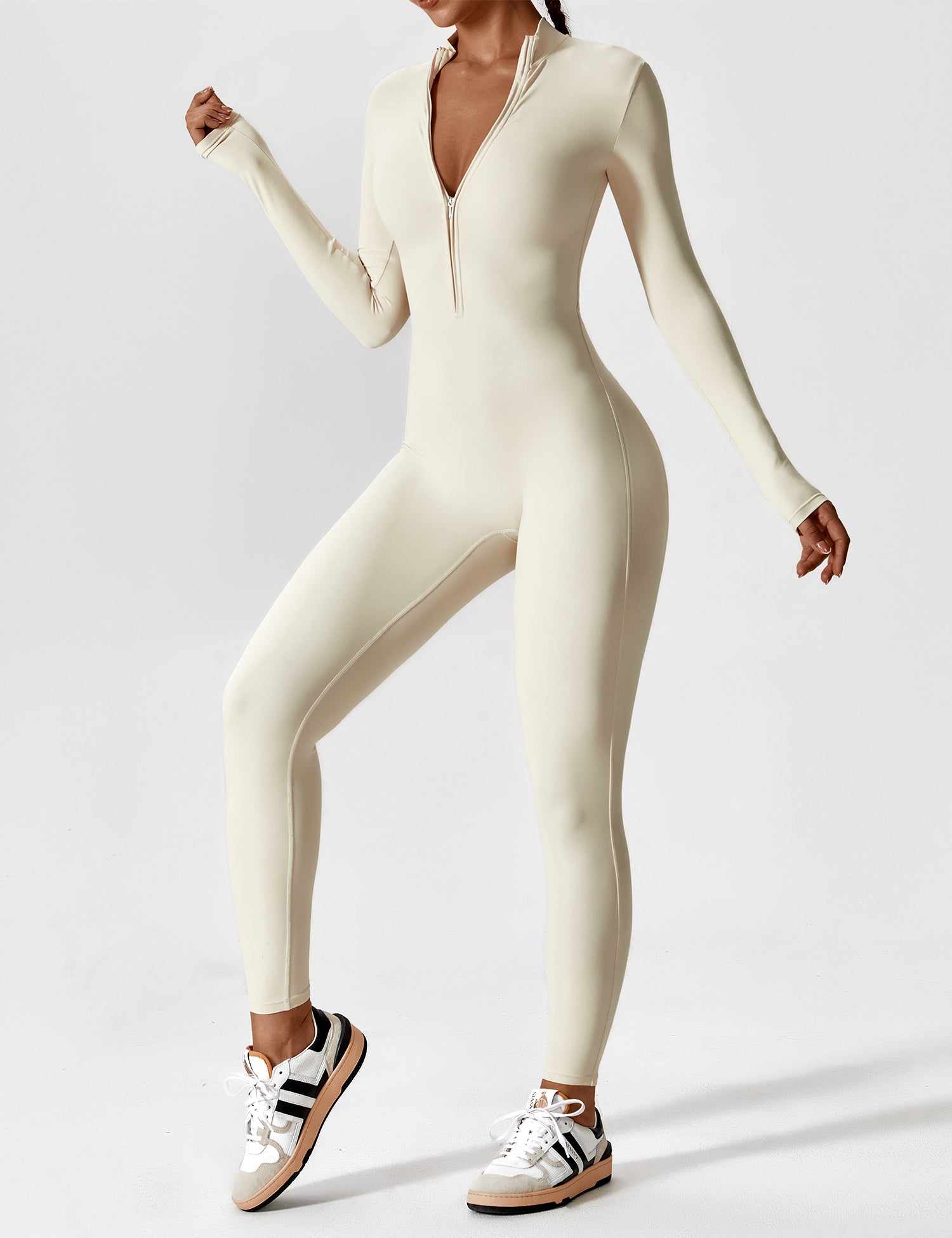 Wanda | Lange Mouwen Jumpsuit - Staande Kraag Rits