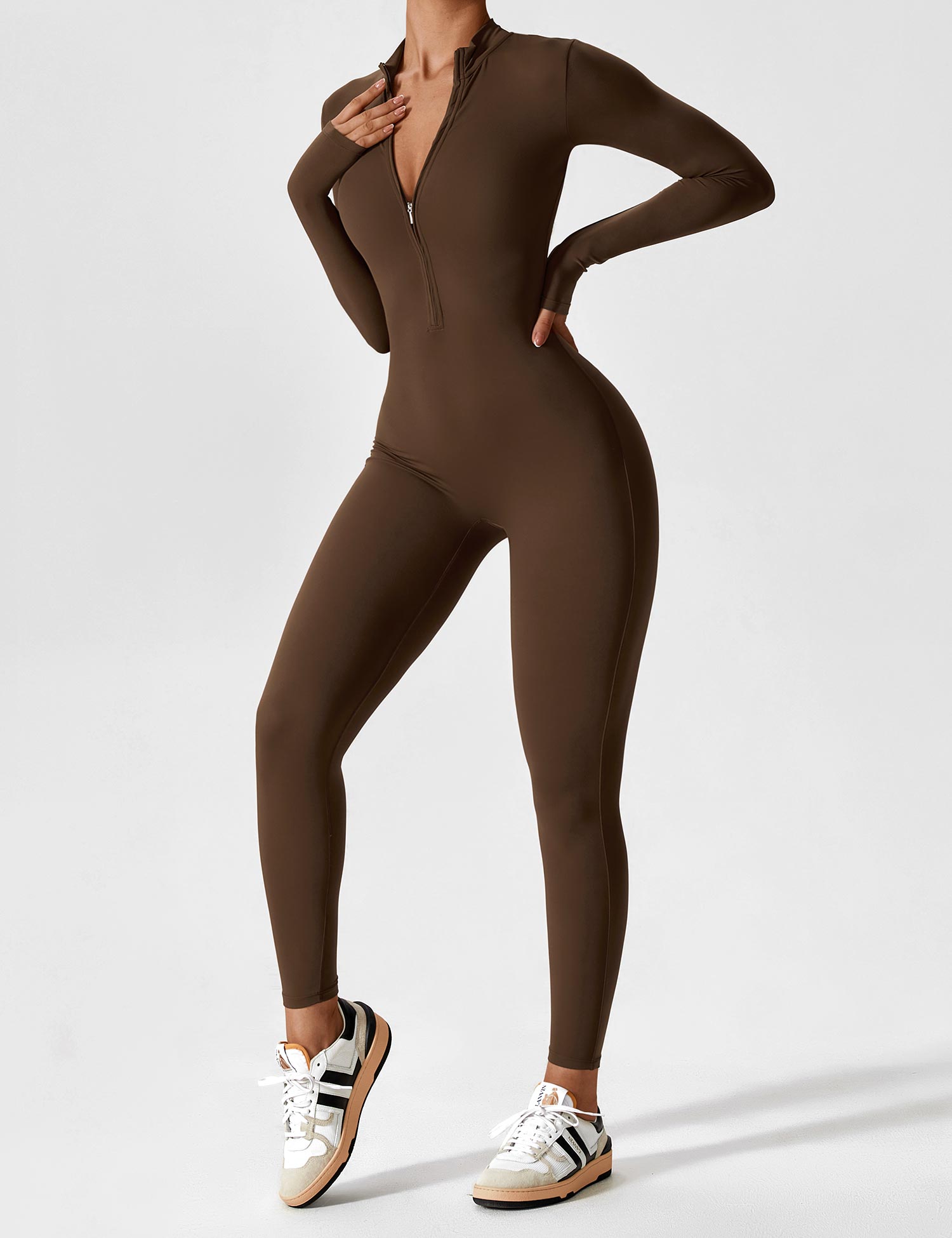 Wanda | Lange Mouwen Jumpsuit - Staande Kraag Rits