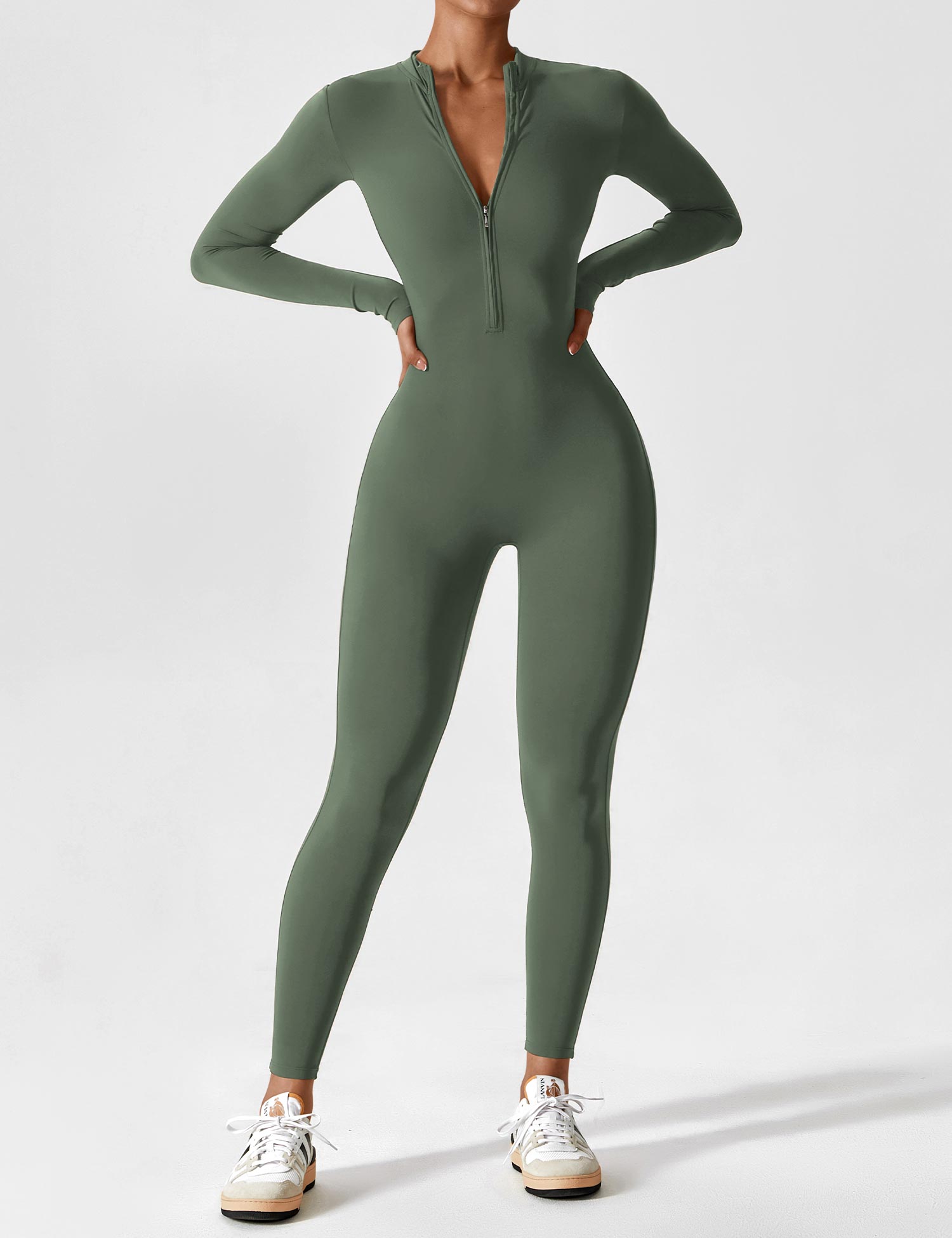 Wanda | Lange Mouwen Jumpsuit - Staande Kraag Rits