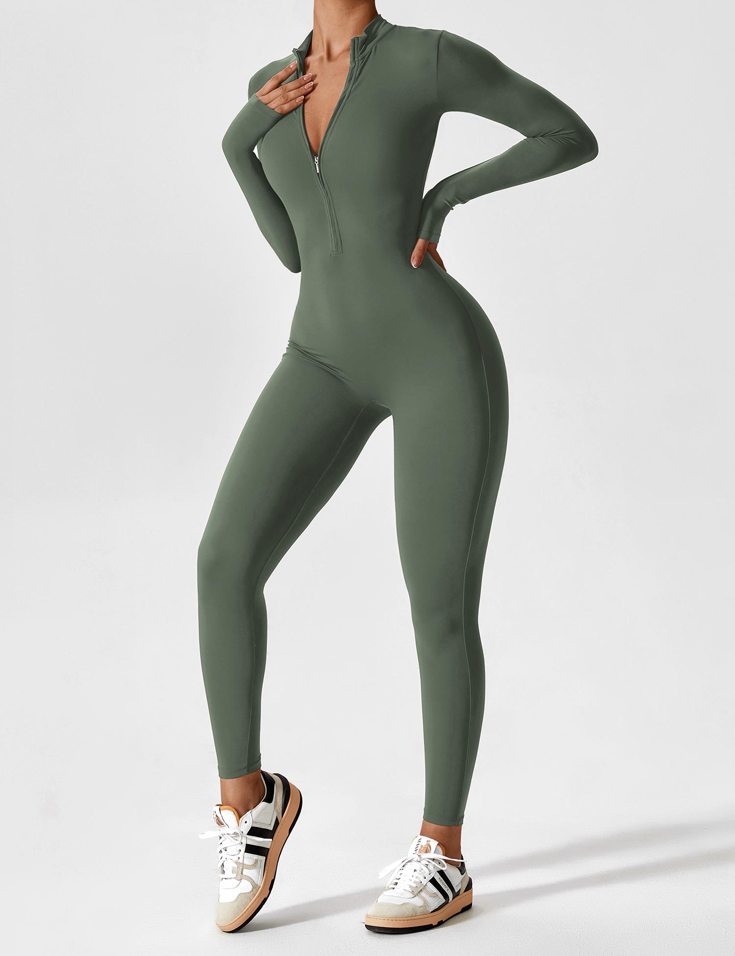 Wanda | Lange Mouwen Jumpsuit - Staande Kraag Rits